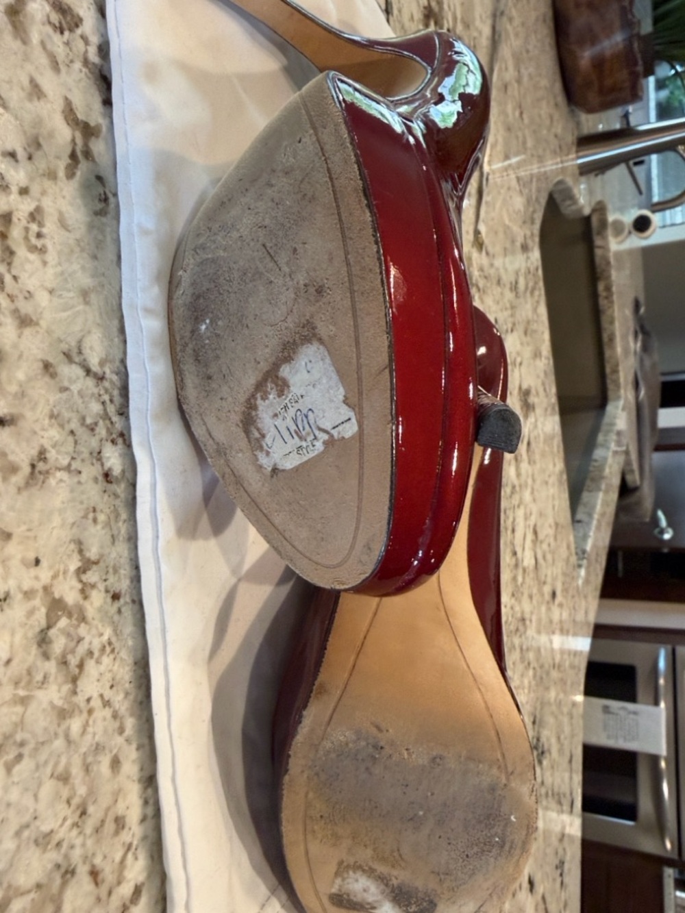 Joan & David Burgundy Patent Platform Stiletto Pumps - Picture 7 of 8